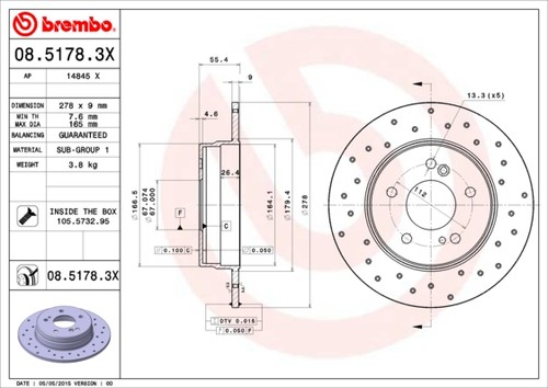 2x BRAKE DISC 08.5178.3X FOR MERCEDES-BENZ C-CLASS/Sportcoupe/Sportscoupe CLK - Picture 2 of 10