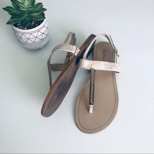 BCBGeneration Slingback Sandal Women's 7.5 Faux Snakeskin Gold Cream Sandal - Picture 11 of 11