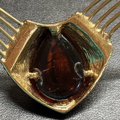 Trifari Collar V Choker Modernist Gold Tone Necklace Amber Color Teardrop Stone - Picture 15 of 20
