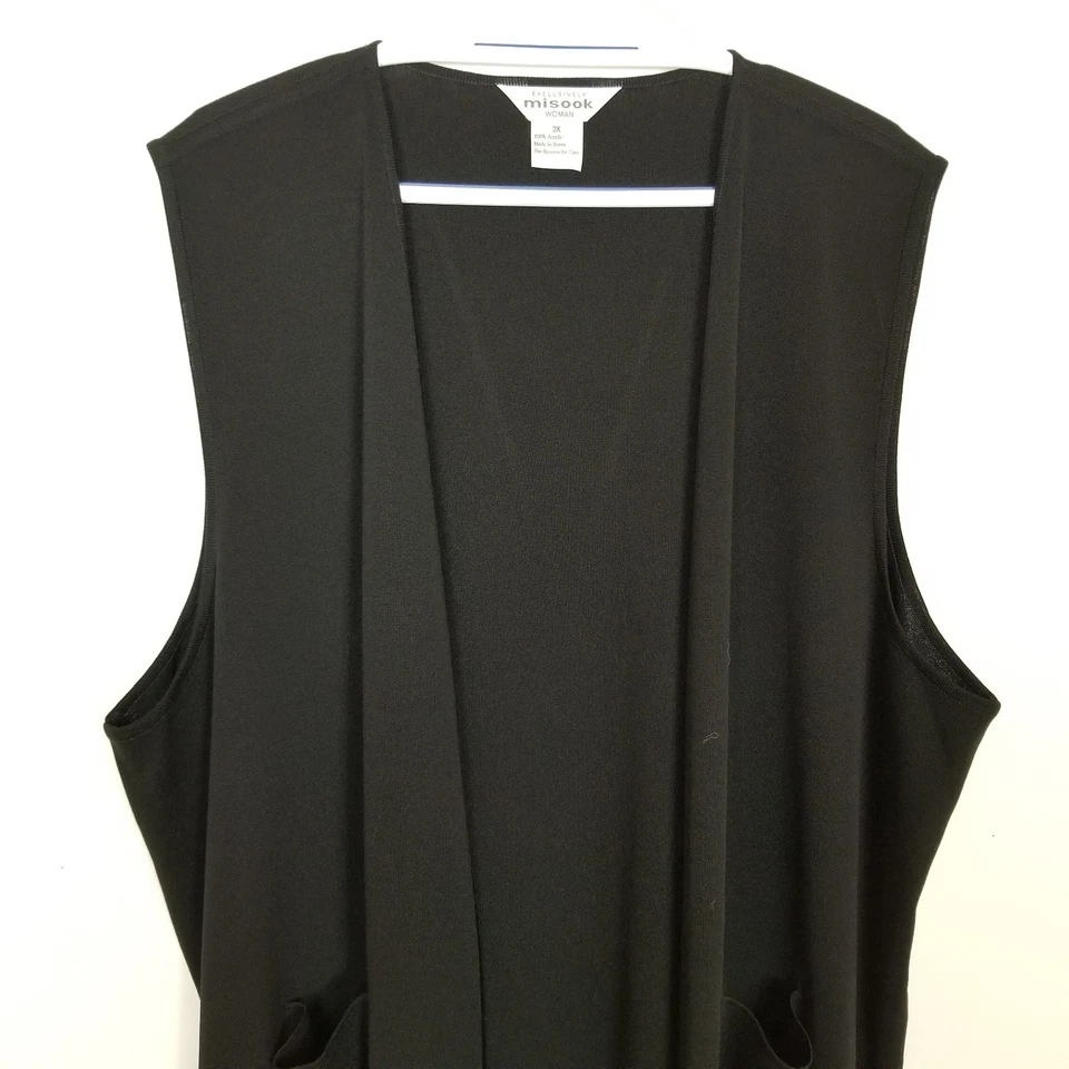 Exclusively Misook Mujeres Plus Cárdigan Acrílico Sin Mangas Chaqueta Chaleco 2x Negro Foto 2 de 4