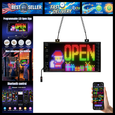 LED Open Sign with Programmable Display, Bluetooth App Control, Multiple Dynamic
