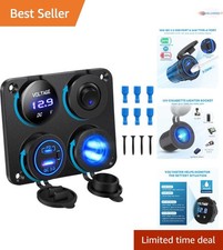 12V USB Outlet Panel Marine Waterproof 4 in 1 USB C Cigarette Lighter Socket