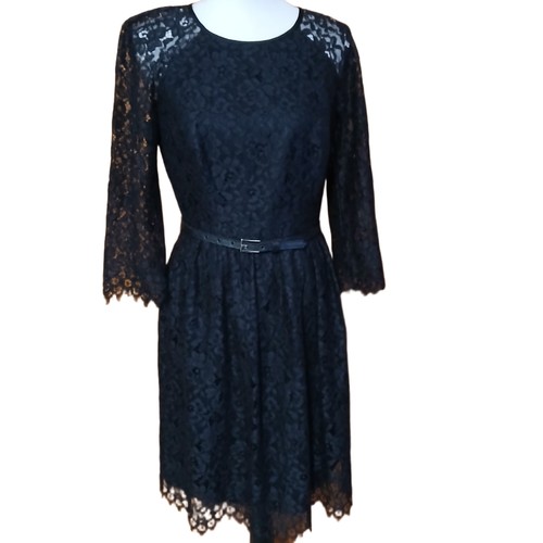 Trina Turk Damen schwarz Spitze gefüttert Fit & Flare Gürtel Cocktail Party Kleid 8 - Bild 2 von 14
