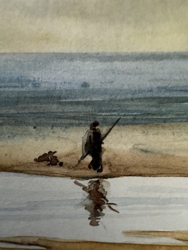 Figura acuarela original Michel Le Bourlier 1976 montada a bordo en la playa - Imagen 5 de 7