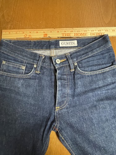 Jeans Gustin Para Hombres 30 Ribete Crudo Denim Calce Ajustado Hecho en California Botón Mosca - Imagen 13 de 18