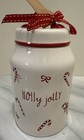 RAE DUNN CHRISTMAS COOKIE JAR/KITCHEN CANISTER “HOLLY HOLLY” CANDY CANES & BOWS