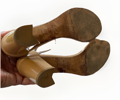 Stuart Weitzman Nearlynude Beige Nude Patent Leather Ankle Strap Heel Sandals-7M - Picture 9 of 10