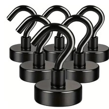 6pcs black magnet hooks, 25 pound strong magnet Hooks, heavy Duty epoxy coating*