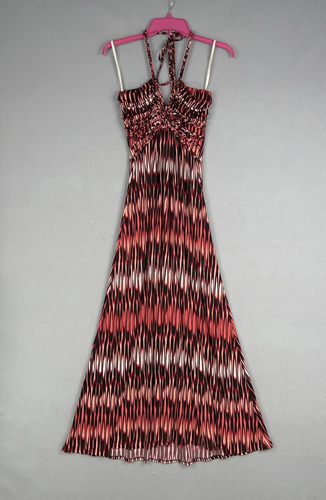 Sky Brand Kleid Damen klein rosa schwarz Ikat Batik Maxi Neckholder Boho hergestellt in den USA