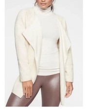 Athleta Cozy Karma Wrap Cardigan Sweater M Cream Oatmeal Open Oversized Lounge
