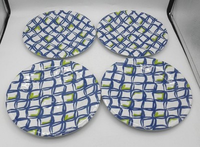 Outdoor Oasis Brand 9 In. Melamine Lunch Salad Plates Geometric Blue Green Patio