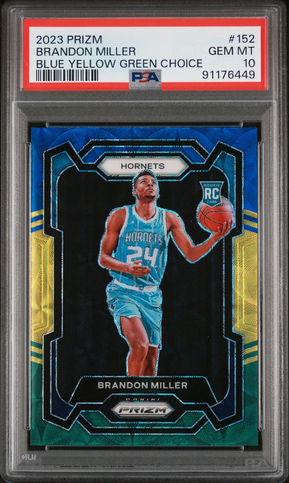 2023 PANINI PRIZM BLUE YELLOW GREEN CHOICE #152 BRANDON MILLER PSA 10