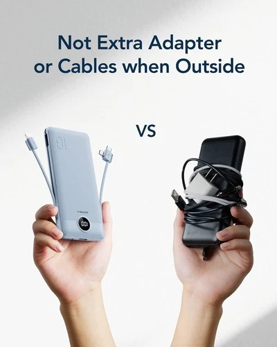 Portable Charger Built-in Cables and AC Wall Plug, USB C Power Bank 10000mAh image 3