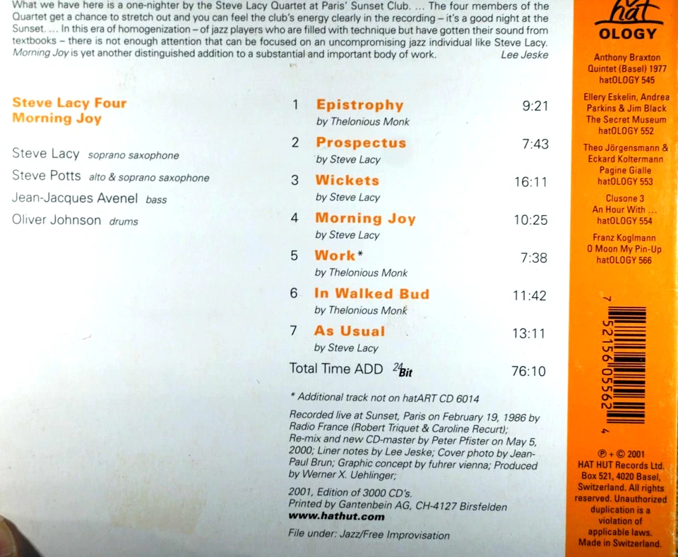 Steve Lacy Four - Morning Joy - CD, en muy buena condición Foto 2 de 2