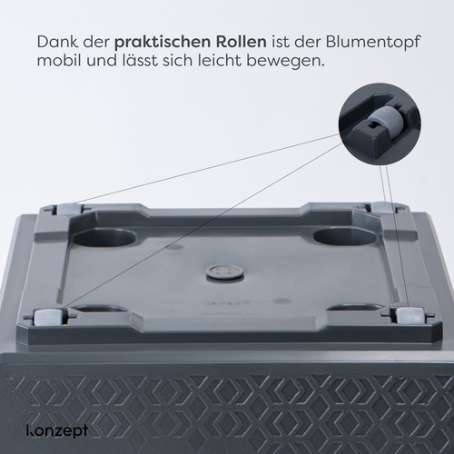 Großer Pflanzkübel auf Rollen, für außen, quadratisch, anthrazit in Beton-Optik - Bild 21 von 24