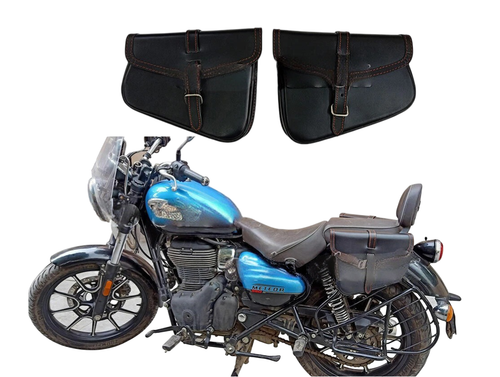 Leder Schwarz Packtasche Beutel Paar D4 für Royal Enfield Meteor 350cc - Bild 3 von 8