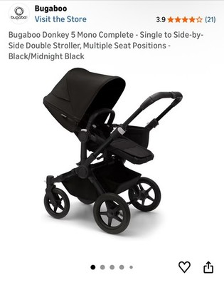 Bugaboo Donkey 5 Mono Complete Single Stroller Converts Double Stroller - Black