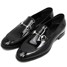 GUCCI Horsebit Loafers Patent Leather Size 8h Men Dress Shoes Black 795116