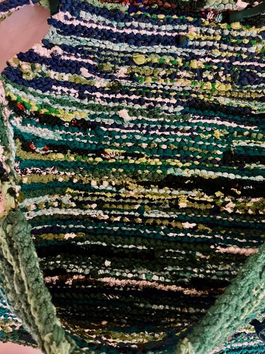 Large Green Rag Rug Woven Retro Hippie Festival Boho Summer Shoulder Hobo Bag - Picture 4 of 5