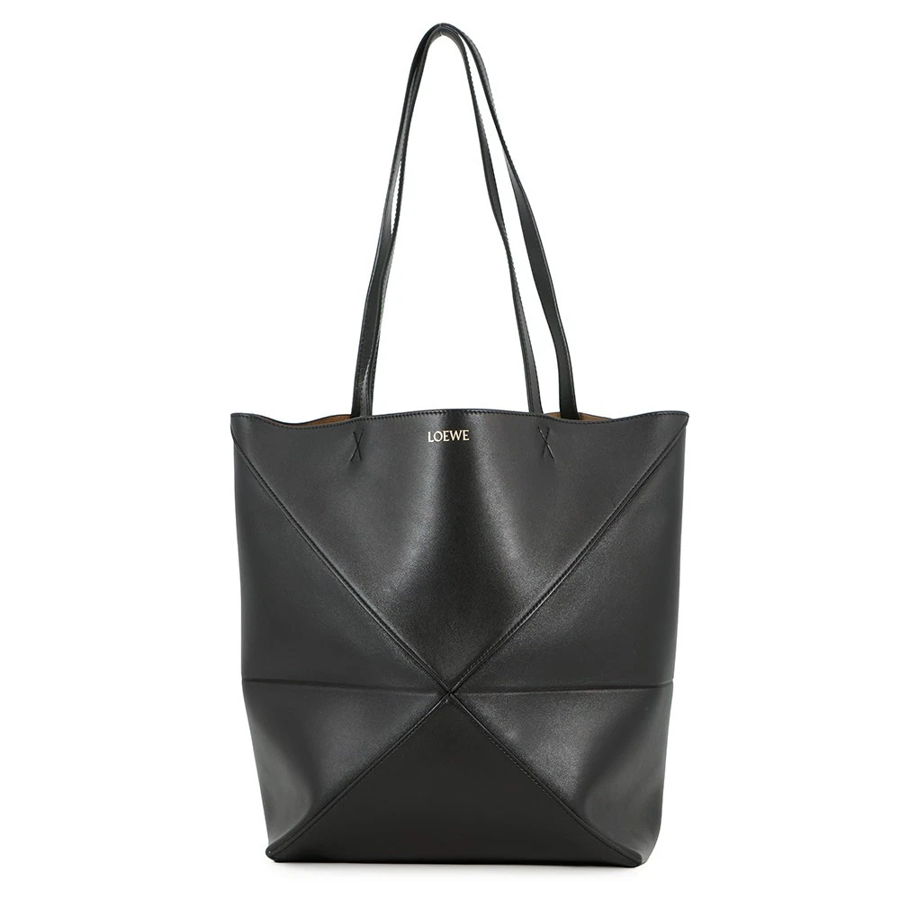 Loewe — LOEWE puzzle fold tote Size Medium Shiny Calf Leather Black A657G50X01