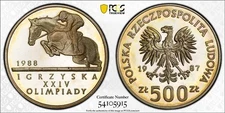 PR67CA 1987 Poland Silver Olympic Equestrian 500 Zlotych PCGS Toned SOLO Top Pop