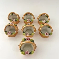 Vintage German Porcelain Flower Basket Salt Cellars Cottagecore Shabby Decor