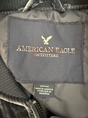American Eagle Outfitters Full Zip Velvet Velour Bomber Jacket Navy Womens M - Picture 3 of 10