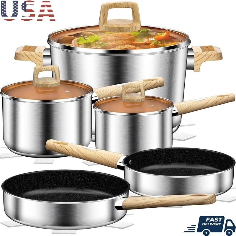 Stainless Steel Cookware Set Induction Nonstick Pots Frying Pans Kitchen Set New