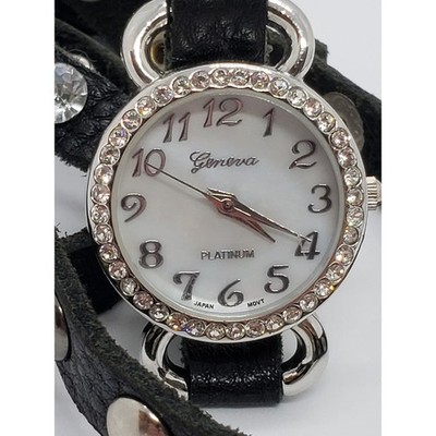 Geneva Platinum NO:9540 LC. Black jeweled and studded wrap around band