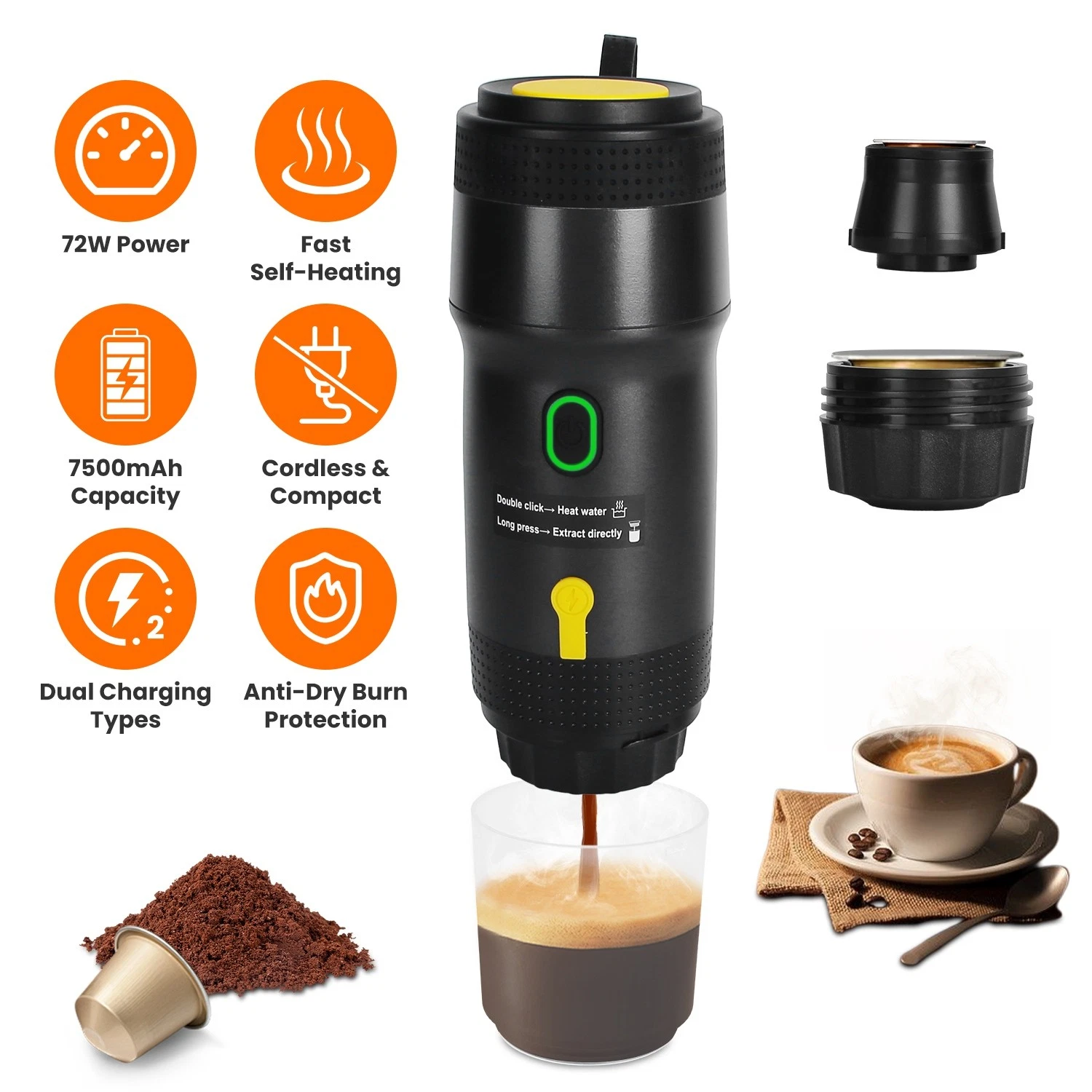 3in1 Electric Portable Espresso Coffee Maker Machine Self-Heating Travel Camping