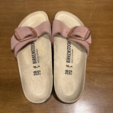 Birkenstock Womens BIG BUCKLE Pink Rose Gold Nubuck Leather Sandals Sz 38