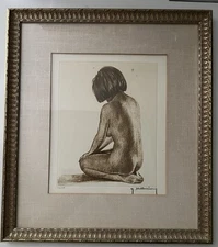 Roger Hebbelinck Signed Etching of Nude Female