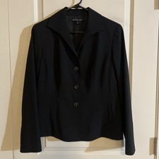 Lafayette 148 New York Women Blazer Virgin Wool Black Button Front Lined Size 6