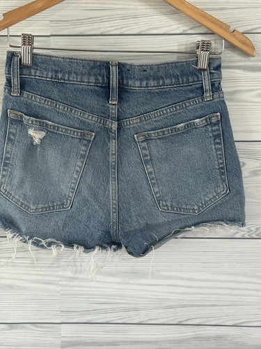 Gap Womens 26 2 Cheeky High Rise distressed Jean Shorts Button Fly Raw Hem 809 - Picture 3 of 5