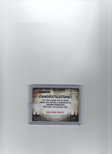 WALKING DEAD HUNTERS & HUNTED GLENN COMMEMORATIVE MEDALLION CARD (MACHETE) #/50! - Picture 2 of 2
