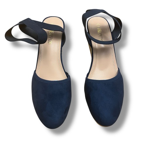Dream Pairs scarpe donna tacco zeppa espadrillas punta blu cinturino alla caviglia taglia 11 - Foto 4 di 12