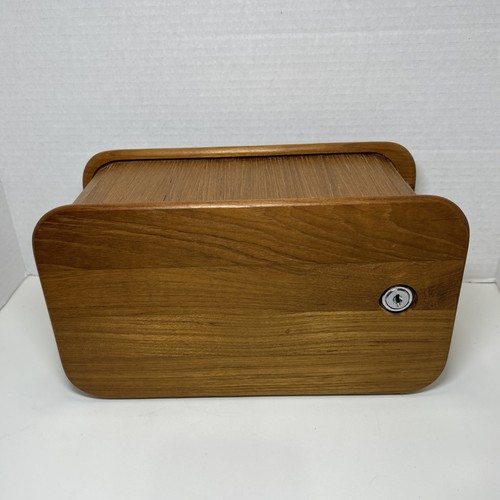 Vtg Teak-Tech Wood File Box Tambour Roll Top Desk Top Storage Organizer 11x6x4" - Picture 24 of 24