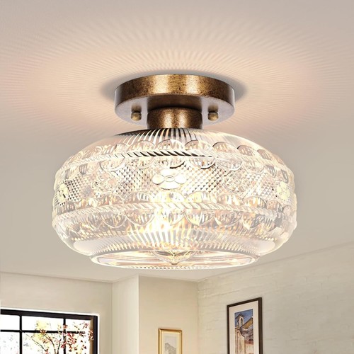 9.38 Inch Semi Flush Mount Ceiling Light Fixture Antique Bronze Globe Glass Hall - Picture 1 of 15