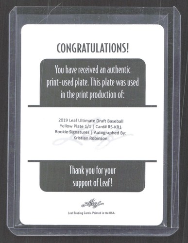 2019 Leaf Ultimate Rookie Signatures Kristian Robinson Printing Plate 1/1 - Picture 2 of 2