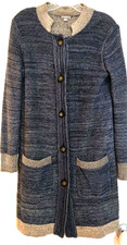 J. Jill Long Open Front Cardigan Duster Sweater SMALL Blue Linen Blend