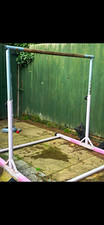 Freestanding Gymnastics High Beam Training Bar with Metal Frame, Grey/Pink