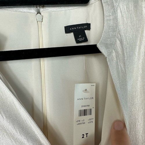 Ann Taylor Dress Shimmer Puff Sleeve Mini Sheath White Silver NEW NWT 2 T Tall - Picture 3 of 8