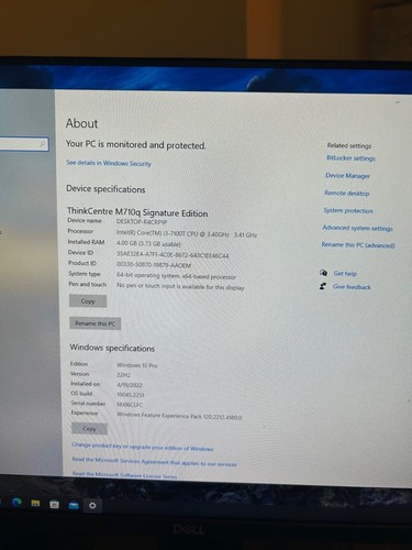 Lenovo ThinkCentre M710q Mini Tiny PC i3-7100T 3.41 GHz 4GB RAM + AC Adapter - Picture 5 of 7