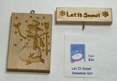 Gene Wilson 2004 Let It Snow & Snowman Carved Wood Cookie Stamp Press Mold - Picture 2 of 5