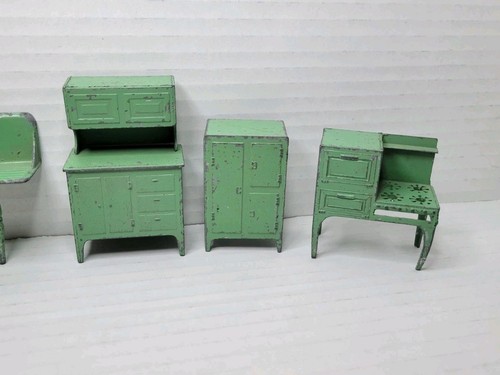Menge 5-Vintage Tootsie Spielzeug grün Küche Puppenhaus Set (Spüle, Herd etc.) - Bild 3 von 13
