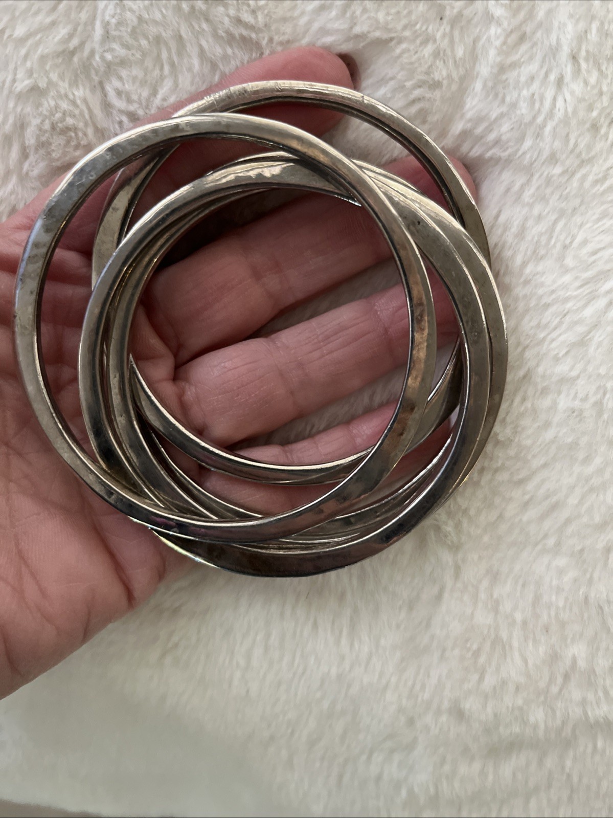 5 PCs. Solid Bangles Silvertone Bangle Bracelet 7… - image 4