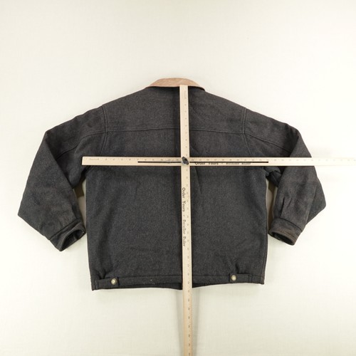 Vintage Woolrich Jacket Mens Medium Charcoal Wool Blend Leather Collar Coat ^ - Picture 11 of 17