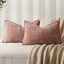 DEZENE Pack of 2 Dusty Pink Decorative Throw Pillow Covers 12x20 Cozy Soft Ch...