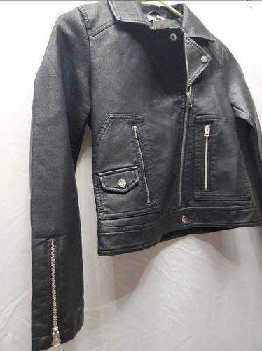 Topshop Faux Leather Biker Moto Jacket Size 10 Black Full Zip Long Sleeve NWT - Picture 3 of 12