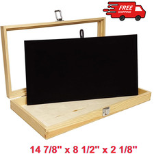 Wooden Jewelry Display Case With Tempered Glass Top Lid  Removable Display Pad
